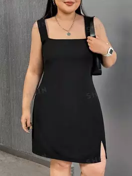 EZwear, Платье-комбинезон без рукавов больших размеров на весну и лето Shein, черный