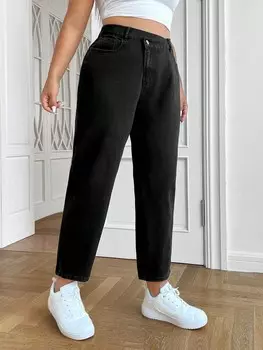 EZwear Плюс джинсы для мамы с высокой талией Shein, черный