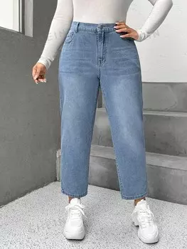 EZwear Плюс джинсы для мамы с высокой талией Shein, синий