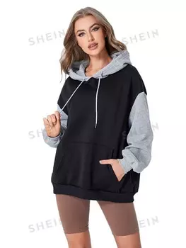 EZwear Plus Hoody, Заниженная линия плеча, два цвета, бретели Shein, черный