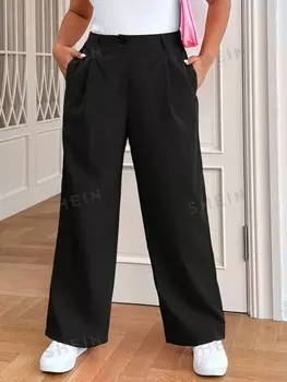 EZwear Plus Однотонные брюки с диагональными карманами Shein, черный