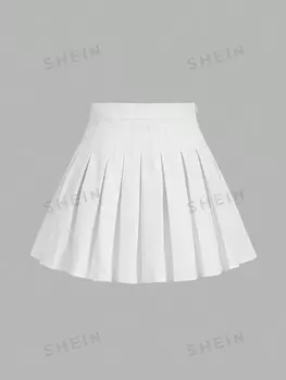 EZwear Плюс Размер Летняя повседневная однотонная плиссированная юбка Shein, белый