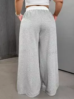 EZwear Плюс Размер Светло-серые блочные ультрасвободные спортивные штаны Shein, светло-серый