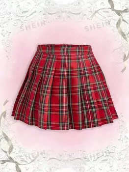 EZwear Плюс Размер Женская клетчатая плиссированная юбка Shein, мультиколор