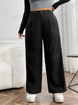 EZwear Plus Широкие брюки со складками Shein, черный