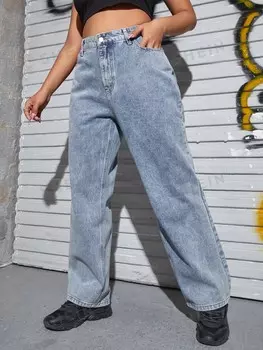 EZwear Plus Широкие джинсы с высокой талией Shein, светло-голубой