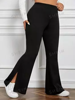 EZwear Plus Укороченные брюки с разрезом внизу Shein, черный