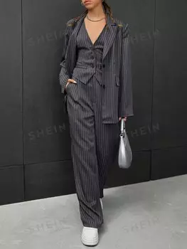 EZwear Полосатая рубашка и брюки Shein, мультиколор