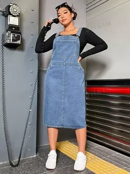 EZwear повседневное джинсовое платье больших размеров Shein, светло-голубой