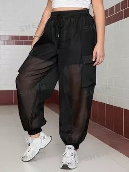 EZwear Повседневные спортивные брюки больших размеров с карманами Подходит для одевания на каждый день Shein, черный