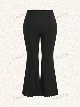 EZwear Расклешенные брюки больших размеров, Однотонные, трикотажные, узкие Shein, черный