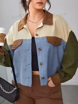 EZwear Рубашка больших размеров, колор-блок, заниженная линия плеча Shein, мультиколор