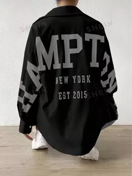 EZwear Рубашка с заниженными плечами и буквенным принтом Shein, черный