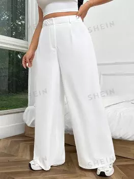 EZwear Широкие брюки больших размеров, Однотонные Shein, белый