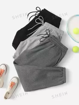 EZwear Спортивные брюки больших размеров, кулиска на талии, 3 кармана Shein, мультиколор