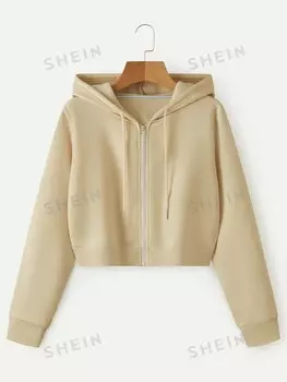 EZwear Толстовка с капюшоном Теплый, прочный, застежка-молния, бретели, укороченный верх Shein, абрикосовый