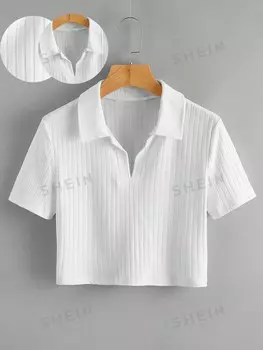 EZwear Укороченный топ больших размеров, трикотаж в рубчик, без рисунка Shein, белый