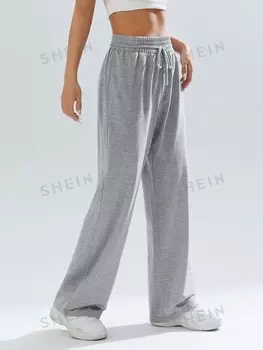 EZwear Весенние спортивные брюки с эластичной резинкой на талии и шнурком Shein, серый