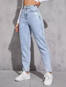 EZwear Зауженные джинсы с внутренней молнией Shein, светло-голубой