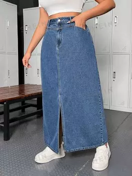 EZwear Женская длинная джинсовая юбка больших размеров Shein, синий