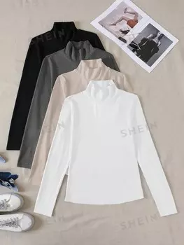 EZwear Женская футболка больших размеров, высокий воротник, однотонный цвет Shein, мультиколор