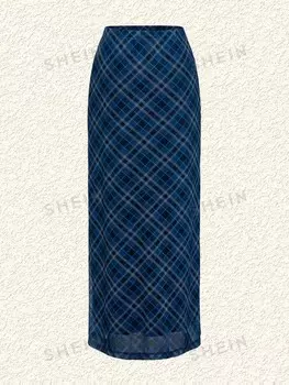 EZwear Женская синяя трикотажная юбка в сетку Shein, синий