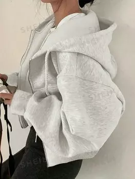 EZwear Женская толстовка больших размеров на молнии с передней молнией Shein, серый