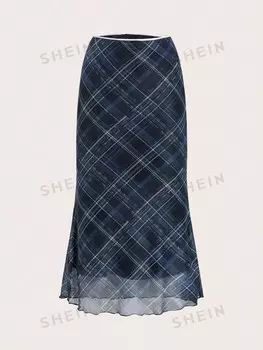 EZwear Женская юбка в шахматную клетку больших размеров Shein, мультиколор