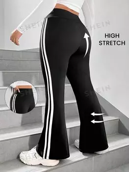 EZwear Женские черные трикотажные брюки-клеш с декором Shein, черный