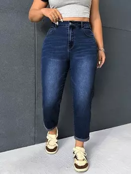 EZwear Женские джинсовые джинсы больших размеров с карманом Shein, тёмно-синий