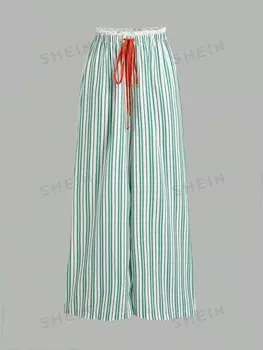 EZwear: Женские повседневные широкие брюки из тканого материала с высокой талией Shein, зеленый