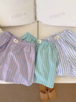 EZwear - Женские повседневные шорты в красочную полоску с принтом Shein, синий/белый