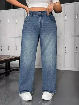 EZwear Женские Прямые джинсы больших размеров Shein, синий