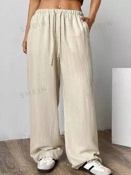 EZwear Женские широкие брюки из абрикосовой ткани Большой размер и свободный крой Shein, абрикосовый