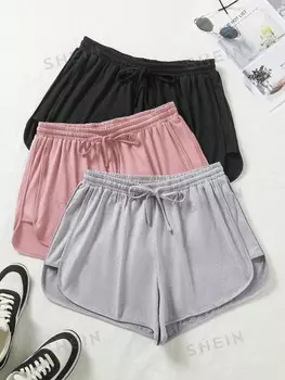 EZwear Женские шорты больших размеров, однотонные, с завязкой на талии Shein, мультиколор