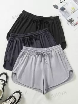 EZwear Женские шорты для бега больших размеров с завязками Shein, черный