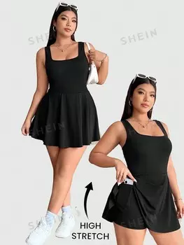 EZwear, Женский комбинезон без рукавов больших размеров, однотонный цельный комплект с карманами Shein, черный