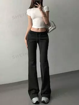 EZwear Женский комбинезон, кулиска на талии, расклешенные штанины Shein, черный