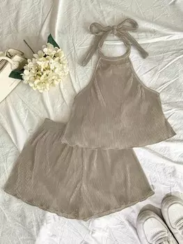 EZwear: Женский летний комплект из укороченного топа и шорт с цветочным принтом Shein, абрикосовый