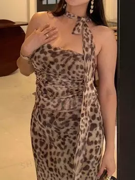 EZwear Женский летний модный комплект из топа и юбки с леопардовым принтом и рюшами Shein, мультиколор