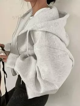 EZwear Женский пуловер с капюшоном и завязками Shein, абрикосовый