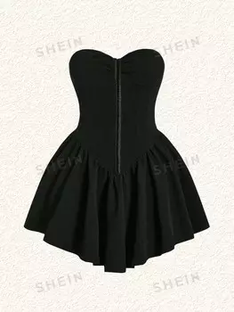 EZwear Женское черное вязаное платье без бретелек Shein, черный