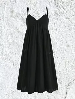 EZwear Женское Однотонное платье больших размеров на тонких бретельках больших размеров Shein, черный