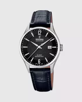 F20007/4 Черные кожаные мужские часы Swiss Made Festina, черный