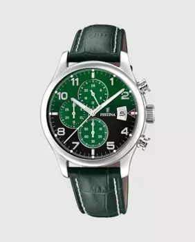 F20375/8 Мужские часы Timeless Chronograph в зеленой коже Festina, зеленый