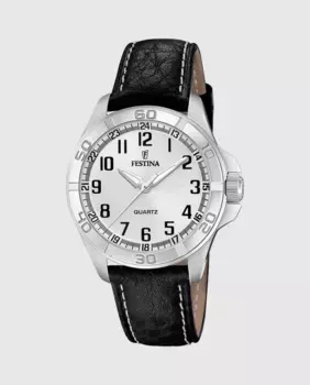 F20444/3 Специальные цены на мужские часы из черной кожи Festina, черный