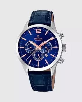 F20542/4 Мужские часы Timeless Chronograph в синей коже Festina, синий