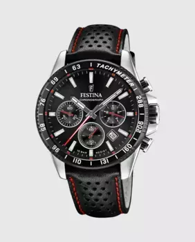 F20561/4 Timeless Chronograph Черные кожаные мужские часы Festina, черный