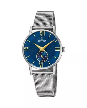 F20572/3 Женские часы в стиле ретро со стальным и синим циферблатом Festina, серебро