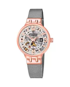 F20581/1 Автоматические женские часы Skeleton из серебристой стали Festina, серебро